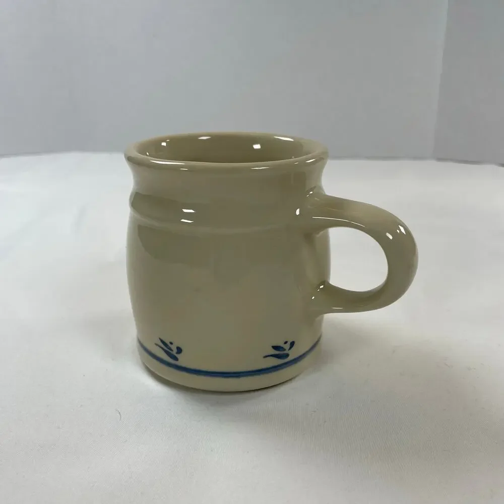 Roseville Ohio Pottery Blue Stripe Flower Mug Set 4 Stoneware Vintage USA - Picture 3 of 6